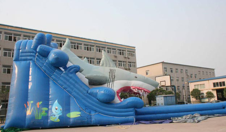 鯊魚水滑梯兒童嬉水趣味滑梯造型結構水樂園充氣滑梯
