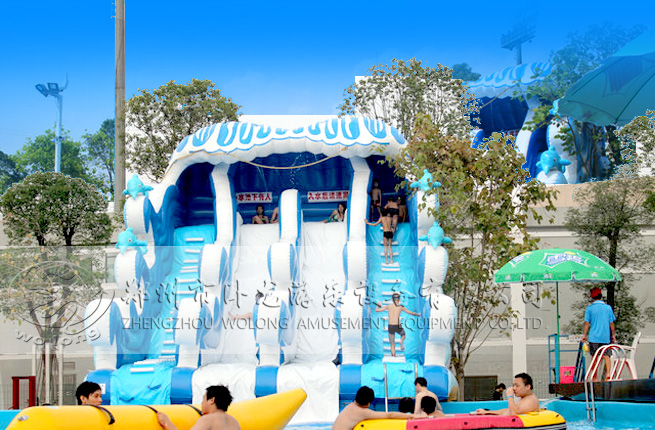 沖浪水滑梯夏季水樂園波浪形滑道好玩的趣味充氣水滑梯