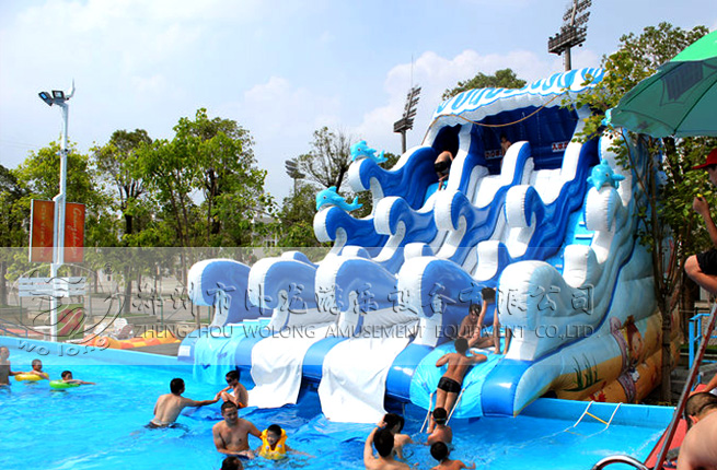 沖浪水滑梯夏季水樂園波浪形滑道好玩的趣味充氣水滑梯