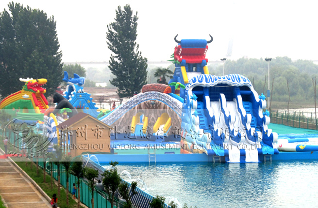 沖浪水滑梯夏季水樂園波浪形滑道好玩的趣味充氣水滑梯