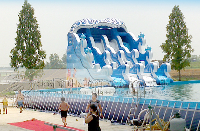 沖浪水滑梯夏季水樂園波浪形滑道好玩的趣味充氣水滑梯